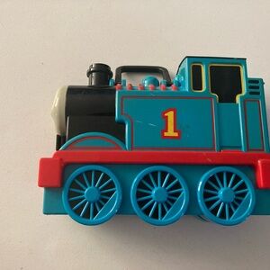 Blue and Red Toy Train Engine storage carrying case container vintage